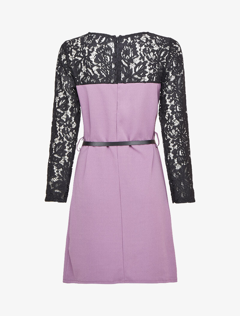 Robe à manches et épaules en dentelle - Lilas - 2