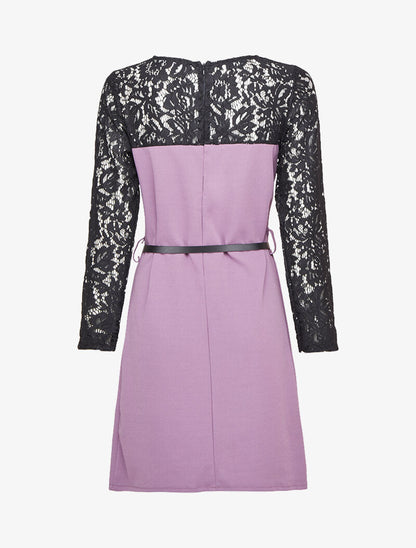 Robe à manches et épaules en dentelle - Lilas - 2