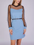 Robe à épaules et manches en plumetis - Bleu ciel - 1
