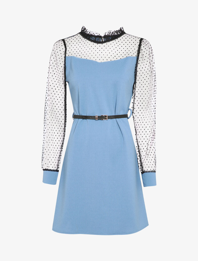 Robe à épaules et manches en plumetis - Bleu ciel - 2
