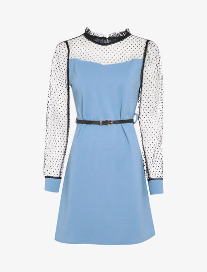 Robe à épaules et manches en plumetis - Bleu ciel - 2