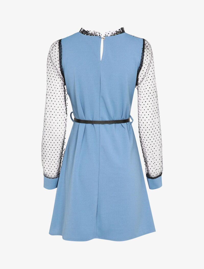 Robe à épaules et manches en plumetis - Bleu ciel - 3
