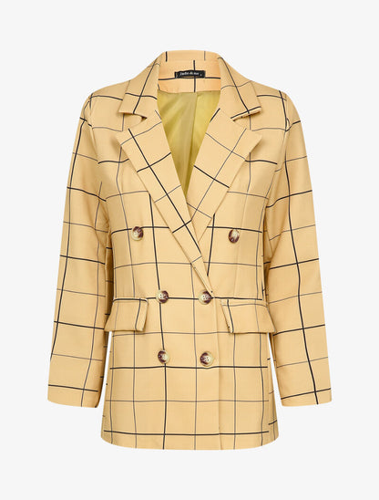 Blazer croisé à carreaux - Camel - 3