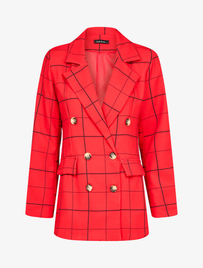 Blazer croisé à carreaux - Rouge - 3