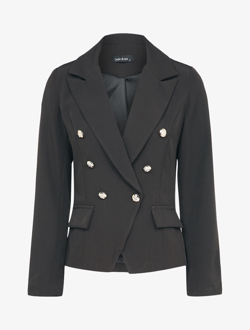 Blazer court style officier à poches décoratives - Noir - 1