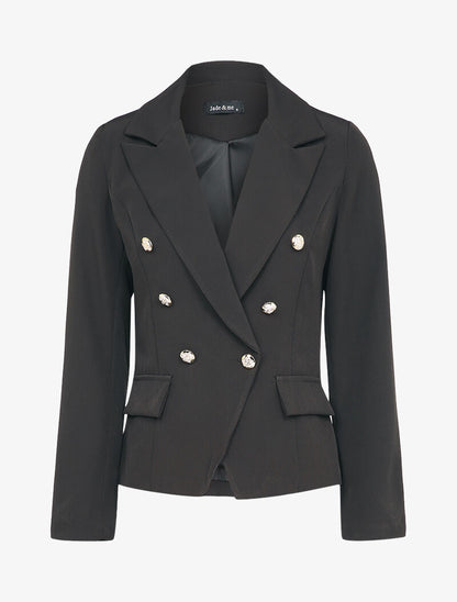 Blazer court style officier à poches décoratives - Noir - 1