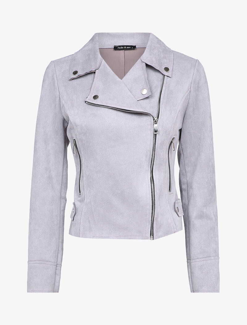 Perfecto en suédine à fausses poches zippées - Gris - 3