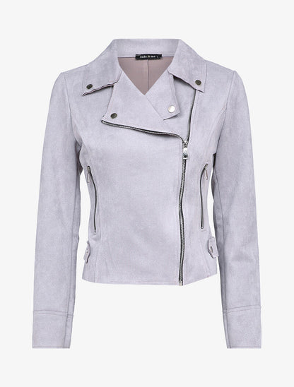 Perfecto en suédine à fausses poches zippées - Gris - 3