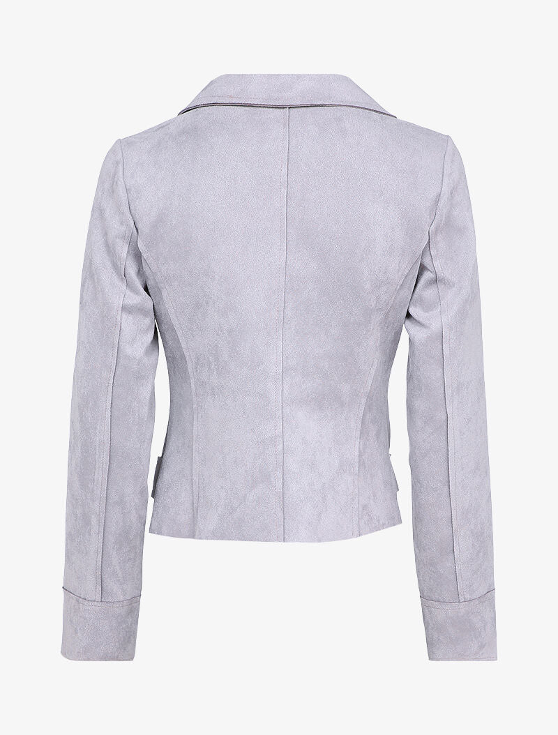 Perfecto en suédine à fausses poches zippées - Gris - 2