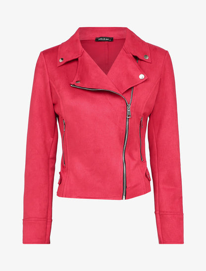 Perfecto en suédine à fausses poches zippées - Rouge - 1