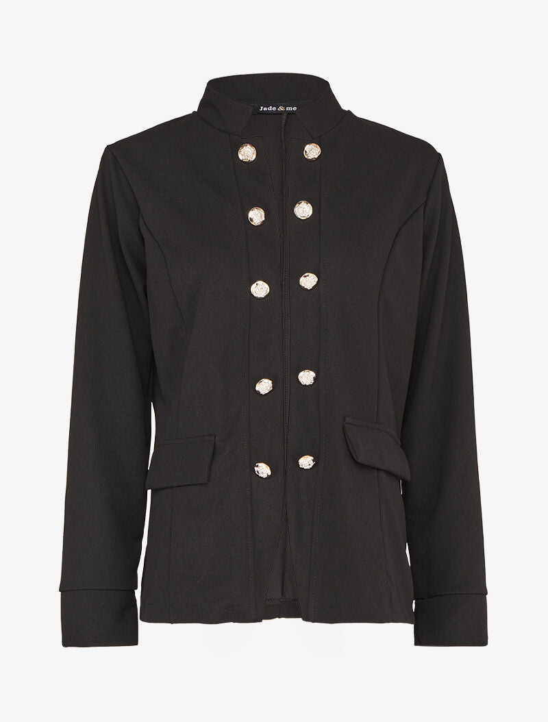 Veste unie à boutons stylisés - Noir - 1