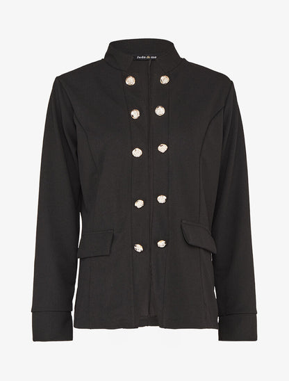 Veste unie à boutons stylisés - Noir - 1