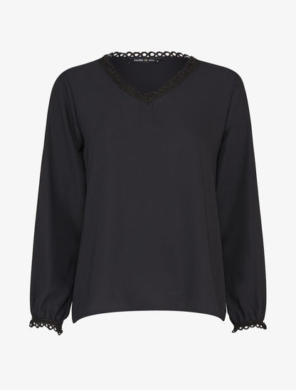 Top à empiècements broderies anglaise - Noir - 1