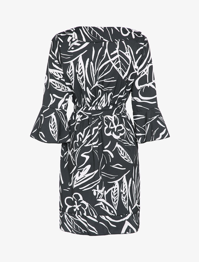 Robe patineuse imprimé à col V - Noir - 3