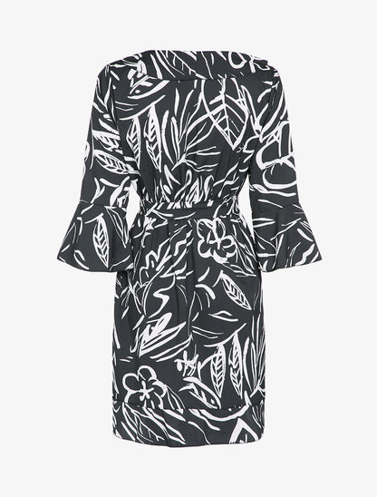 Robe patineuse imprimé à col V - Noir - 3