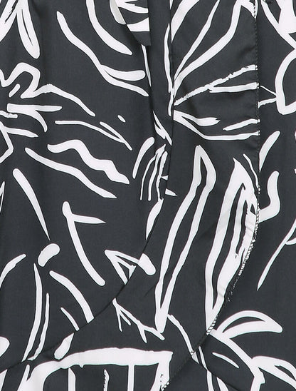 Robe patineuse imprimé à col V - Noir - 4
