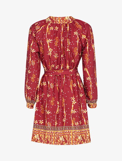 Robe patineuse courte à imprimé fleuri - Bordeaux - 2