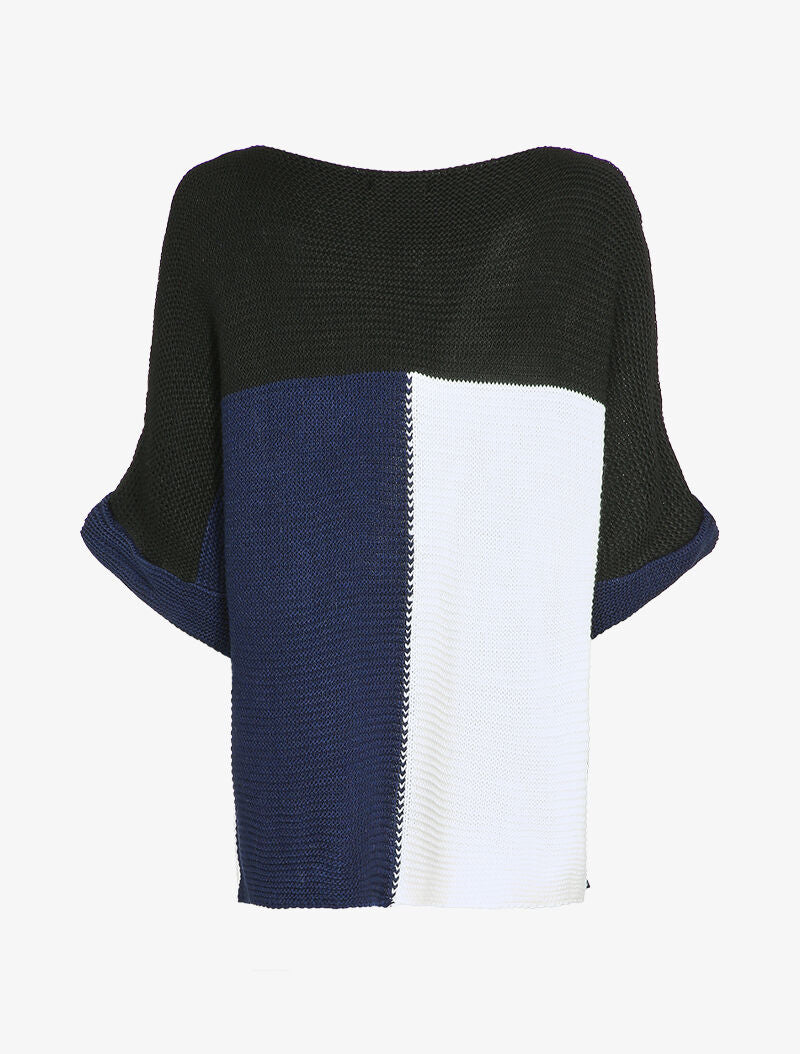 Pull color block à manches dolman - Marine - 2