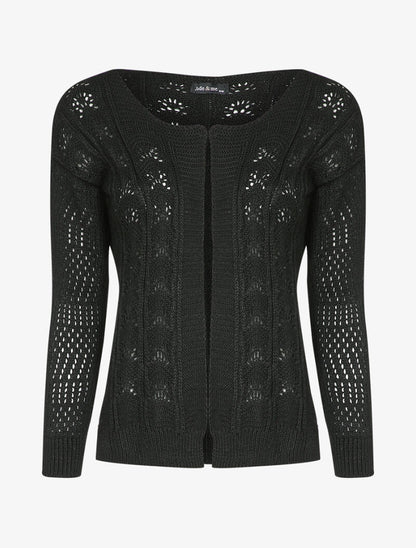 Cardigan ouvert en maille ajourée - Noir - 1