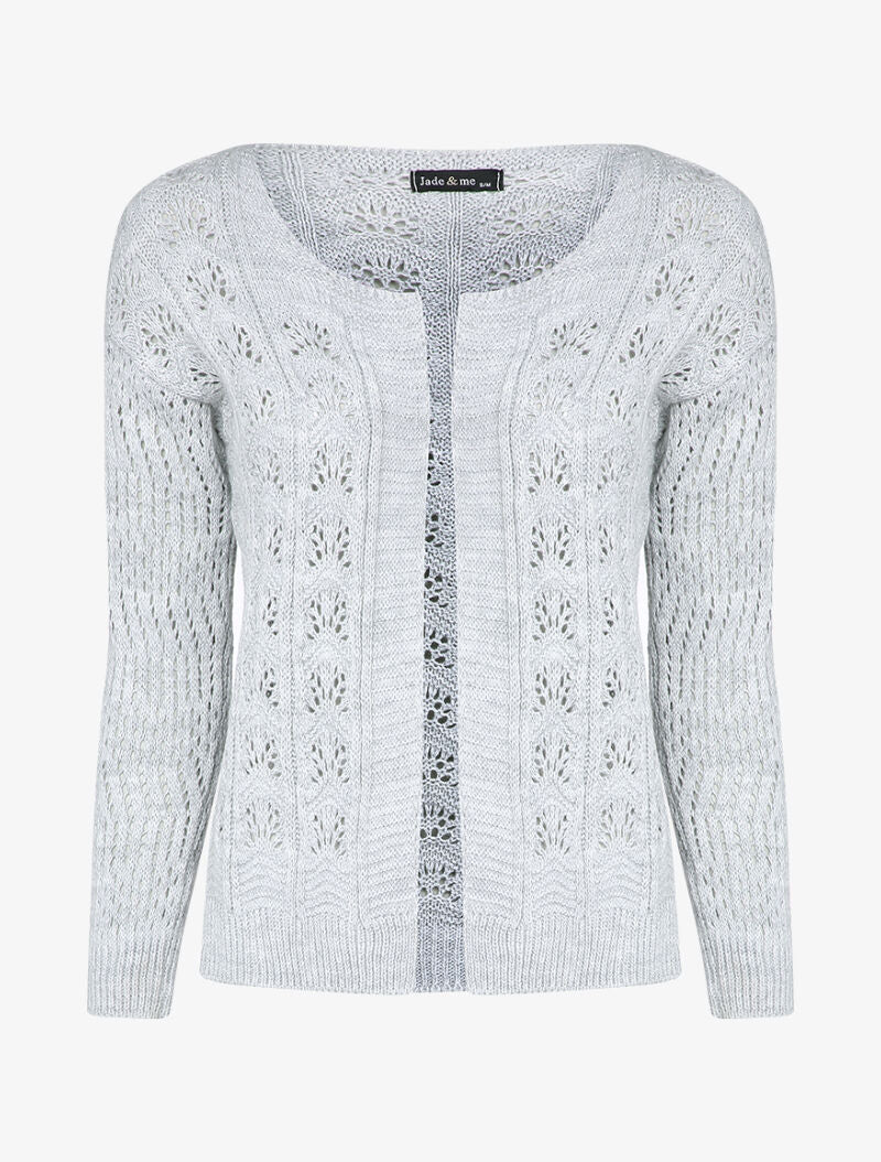 Cardigan ouvert en maille ajourée - Gris clair - 1