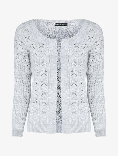 Cardigan ouvert en maille ajourée - Gris clair - 1