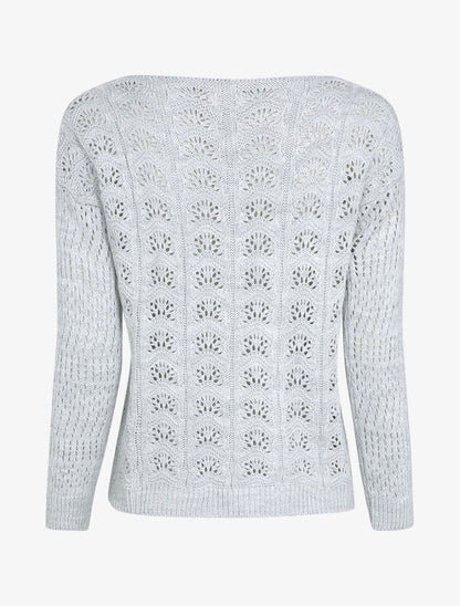 Cardigan ouvert en maille ajourée - Gris clair - 2