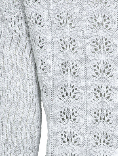 Cardigan ouvert en maille ajourée - Gris clair - 3