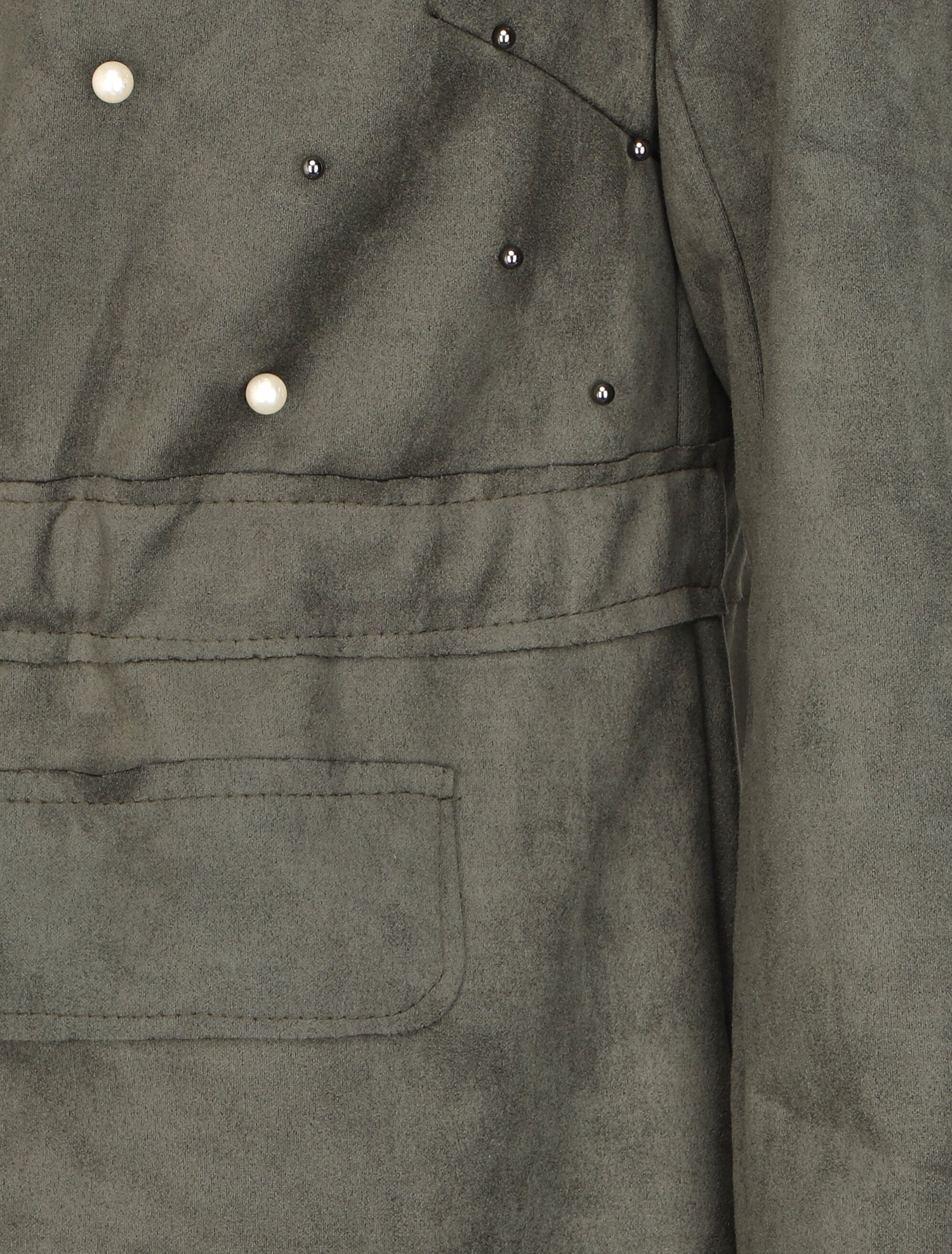 Veste en suédine à perles et liens à nouer - Kaki - 3