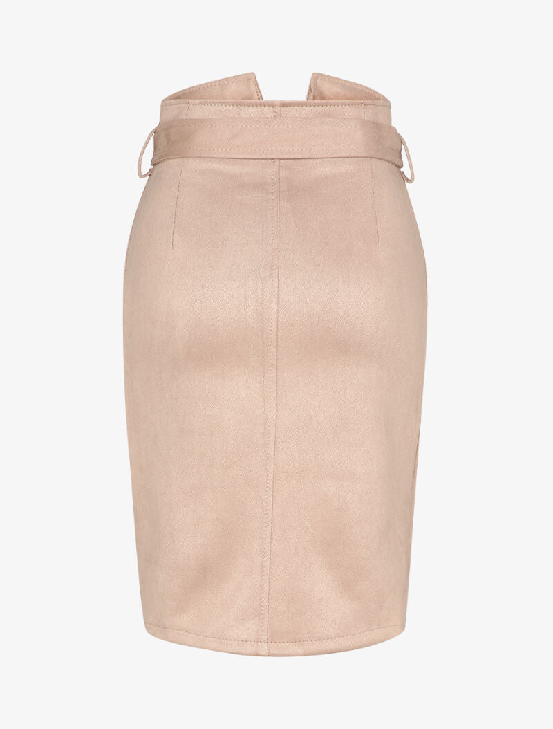 Jupe en suédine à taille empire stylisée - Beige - 2