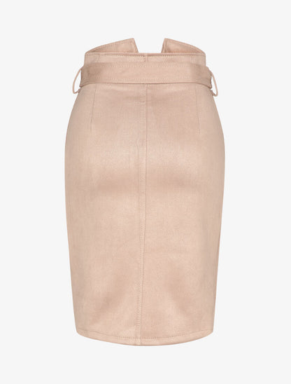 Jupe en suédine à taille empire stylisée - Beige - 2