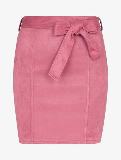 Jupe courte coupe crayon en suédine - Rose - 1