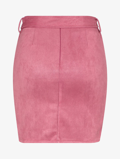 Jupe courte coupe crayon en suédine - Rose - 2