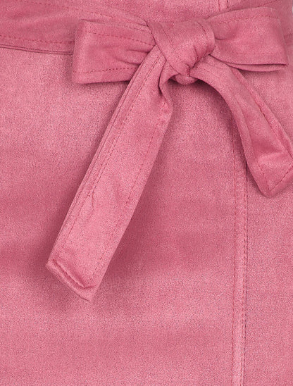 Jupe courte coupe crayon en suédine - Rose - 3