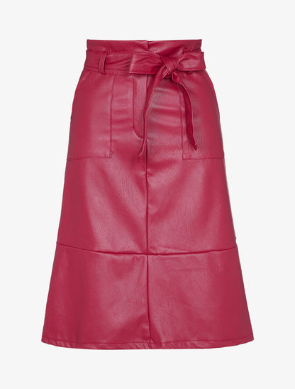 Jupe midi coupe trapèze en simili - Rouge - 1