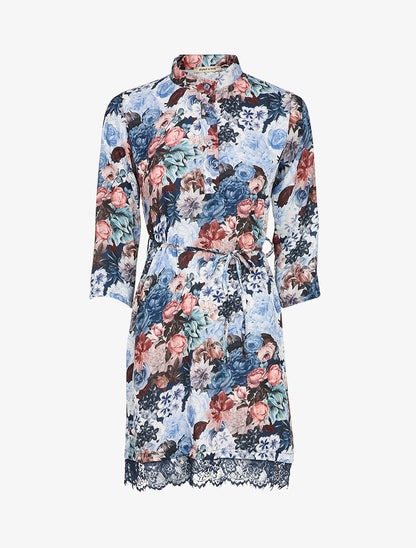 Robe fluide imprimé fleuri - Marine - 1