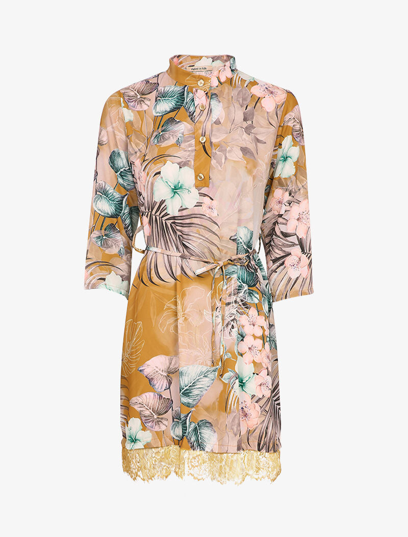 Robe fluide imprimé tropical - Jaune - 4