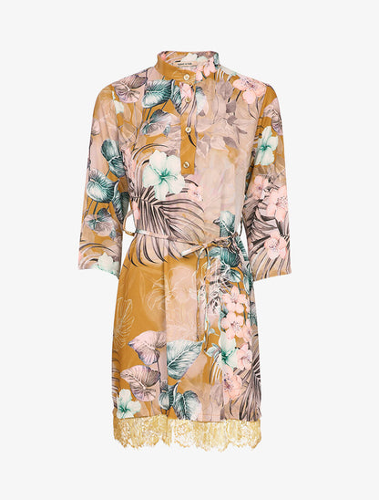 Robe fluide imprimé tropical - Jaune - 4