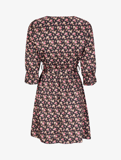 Robe satinée à imprimé petites roses - Noir - 2