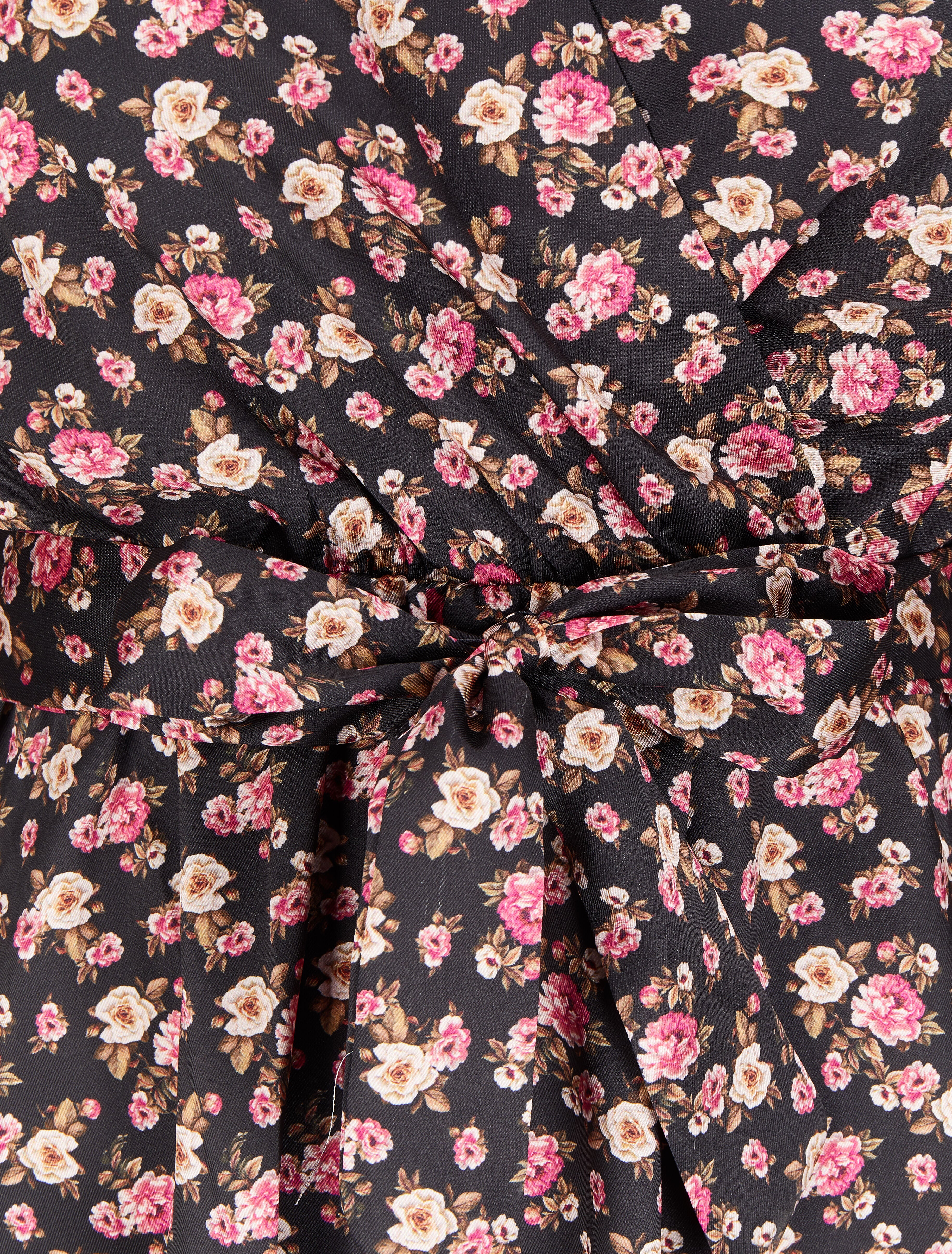 Robe satinée à imprimé petites roses - Noir - 3
