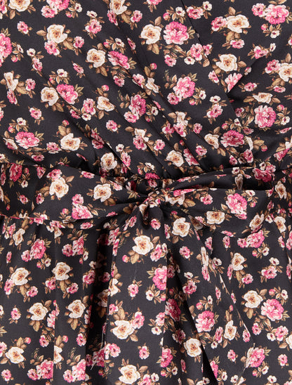 Robe satinée à imprimé petites roses - Noir - 3
