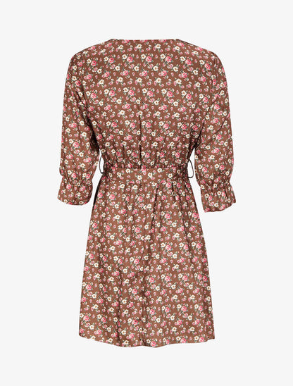 Robe satinée à imprimé petites roses - Marron - 2