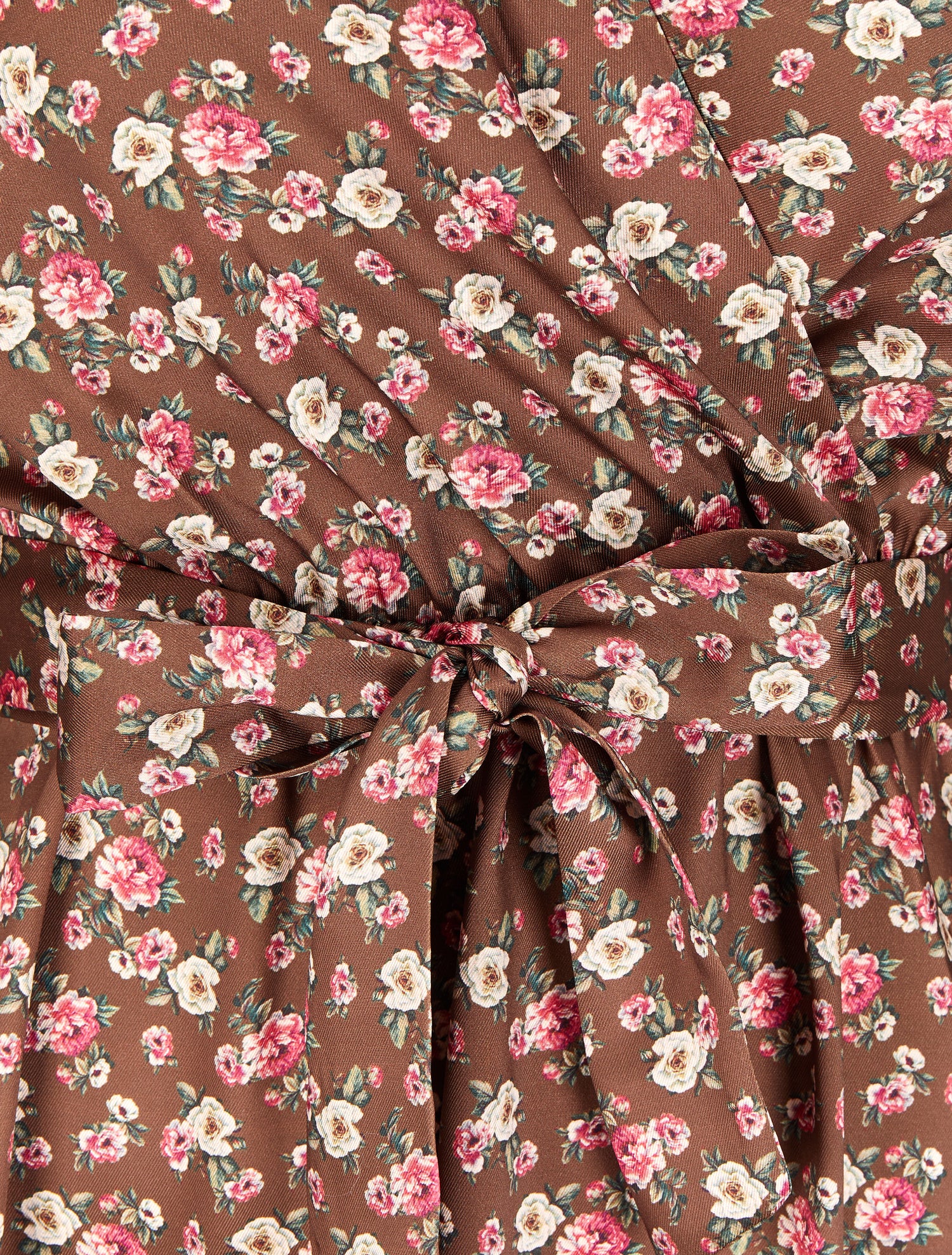 Robe satinée à imprimé petites roses - Marron - 3