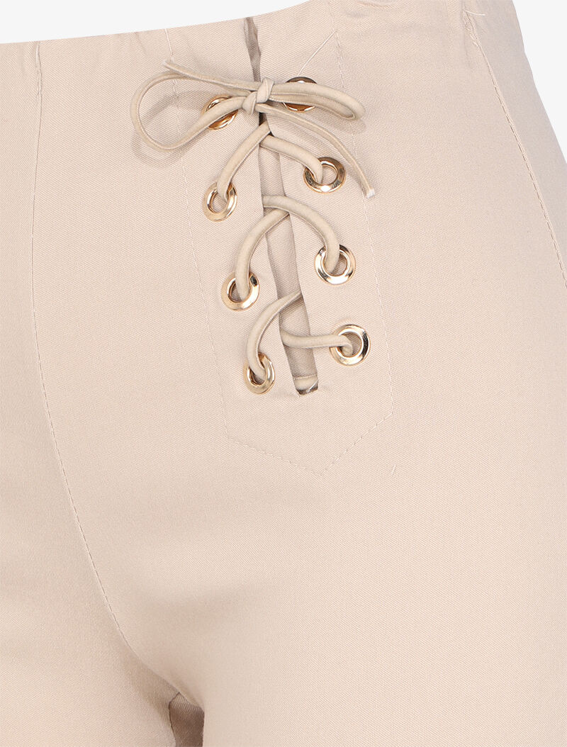 Pantalon slim à oeillets et lacets décoratifs - Beige - 3