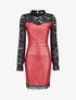 Robe fourreau en simili et dentelle - Rouge - 4