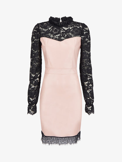 Robe fourreau en simili et dentelle - Rose pâle - 1