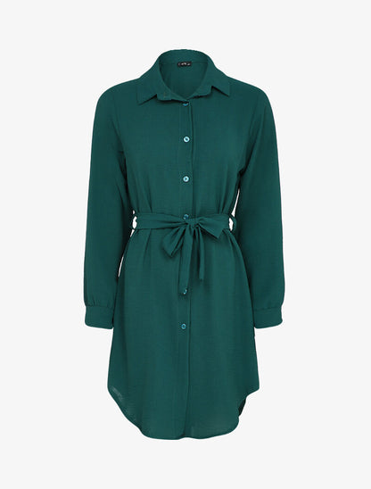 Robe chemise fluide à bords arrondis - Bleu canard - 1