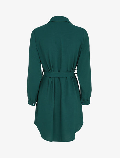 Robe chemise fluide à bords arrondis - Bleu canard - 2