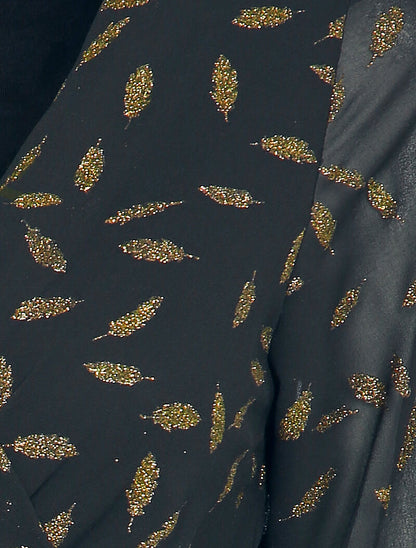 Robe imprimée plumes irisées et col cache-coeur - Noir - 4