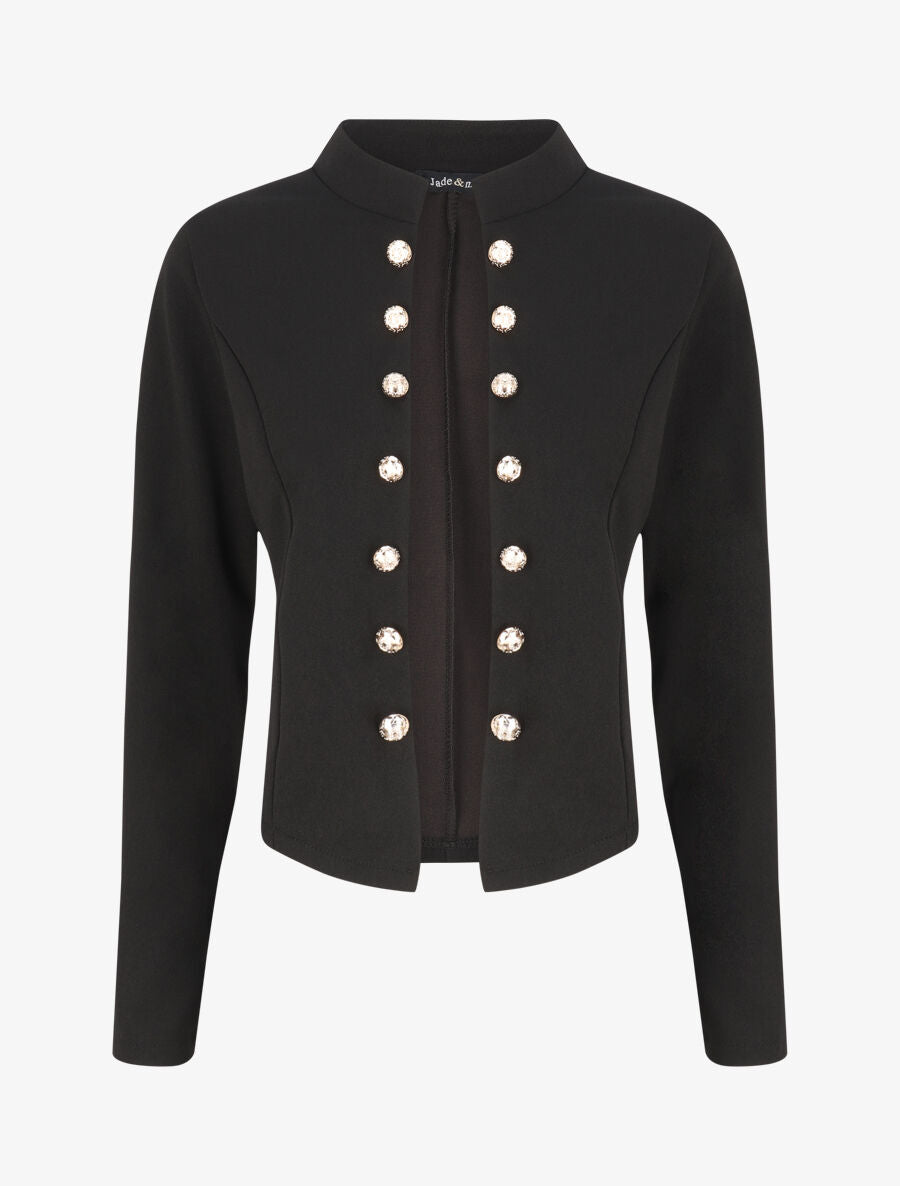 Veste courte à boutons stylisés dorés - Noir - 1