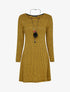 Robe pull évasée à carreaux et manches longues - Moutarde - 4